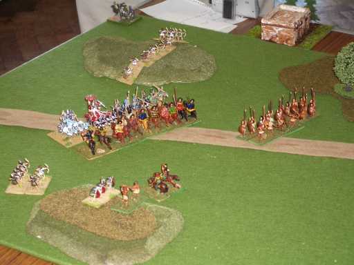 The initial clash of the mounted troops.